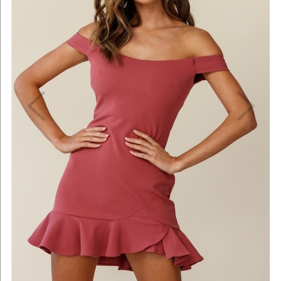 Off The Shoulder Ruffle Hem Dress Rose - Picture 4 of 10
